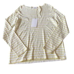 Closed T-Shirt Womens Large Yellow White Striped Classic Long Sleeve Round Neck